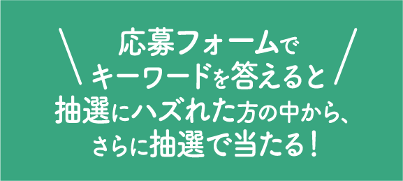 Wチャンス！：応募フォームでキーワードを答えると抽選にハズれた方の中からさらに抽選で当たる！