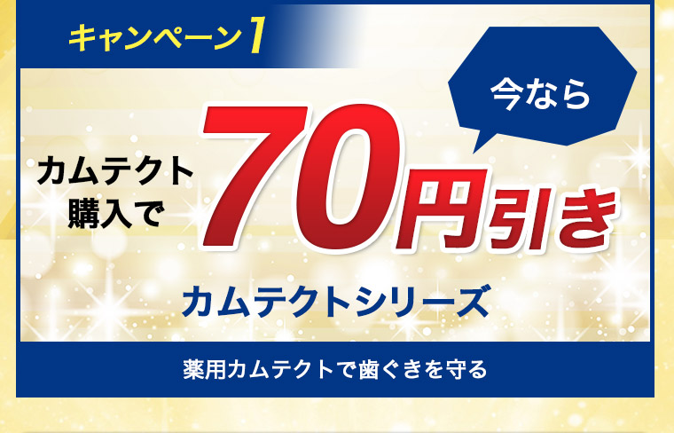 キャンペーン1 今ならカムテクト購入で 70円引き カムテクトシリーズ 薬用カムテクトで歯ぐきを守る