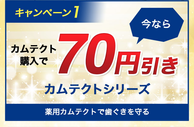 キャンペーン1 今ならカムテクト購入で 70円引き カムテクトシリーズ 薬用カムテクトで歯ぐきを守る