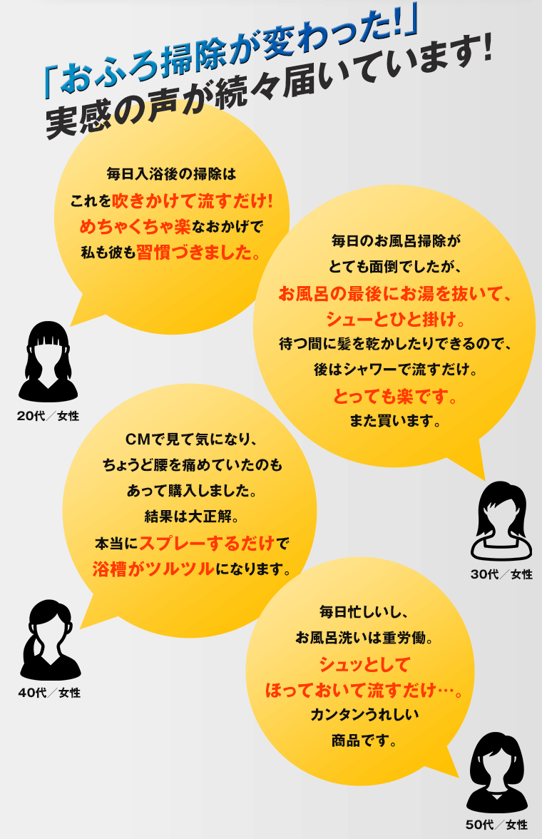 「おふろ掃除が変わった！」 実感の声が続々届いています！