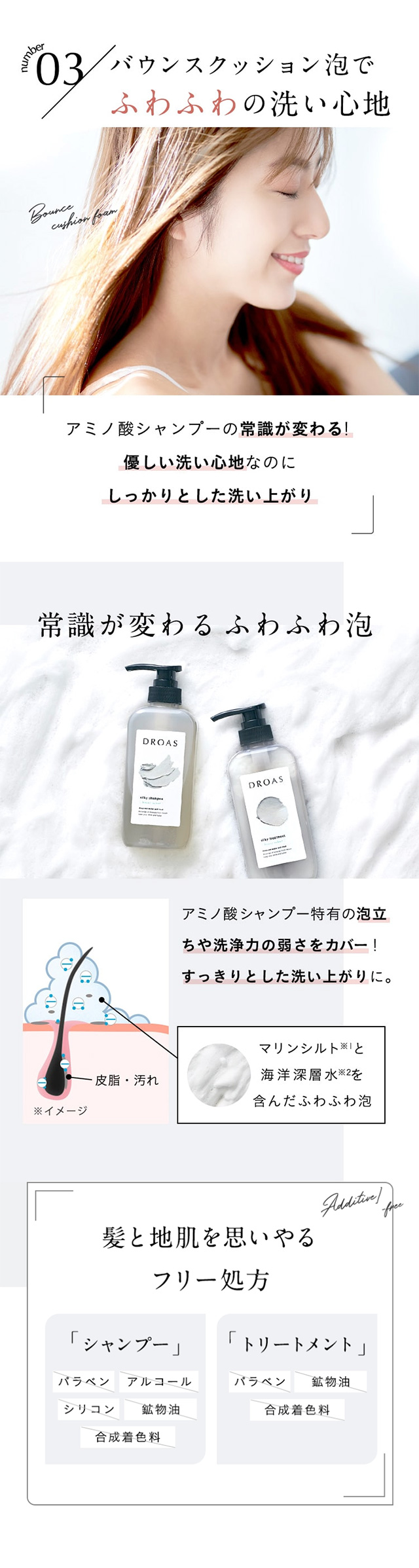 バウンスクッション泡でふわふわの洗い心地