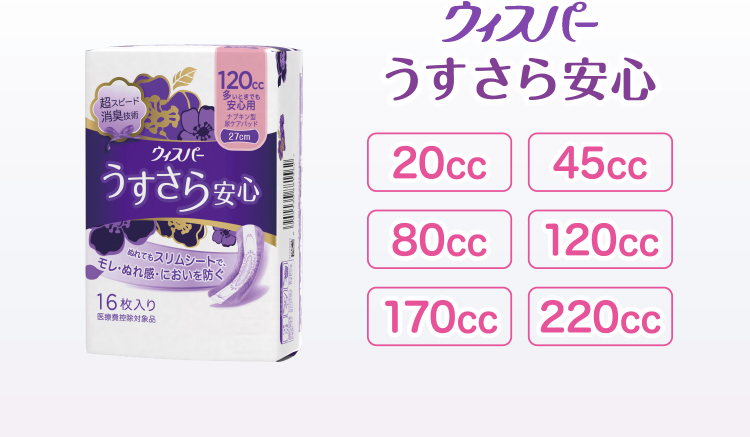 ウィスパー うすさら安心 20cc,45cc,80cc,120cc,170cc,220cc