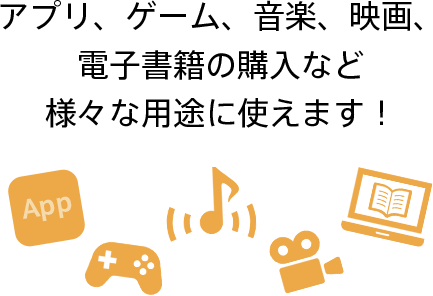 アプリ、ゲーム、音楽、映画、電子書籍の購入など様々な用途に使えます！
