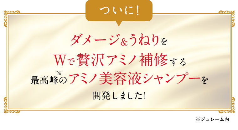 ついに！ダメージ&うねりをWで贅沢アミノ補修するプレミアムなアミノ美容液シャンプーを開発しました！