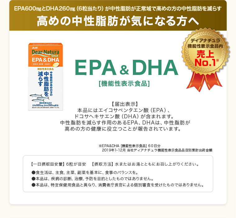 高めの中性脂肪が気になる方へ。ディアナチュラゴールド EPA＆DHA