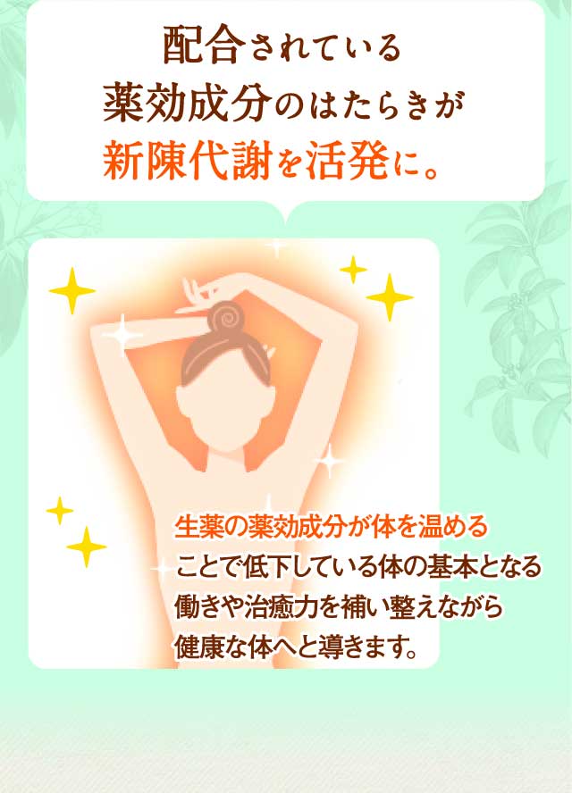 配合されている薬効成分のはたらきが新陳代謝を活発に。