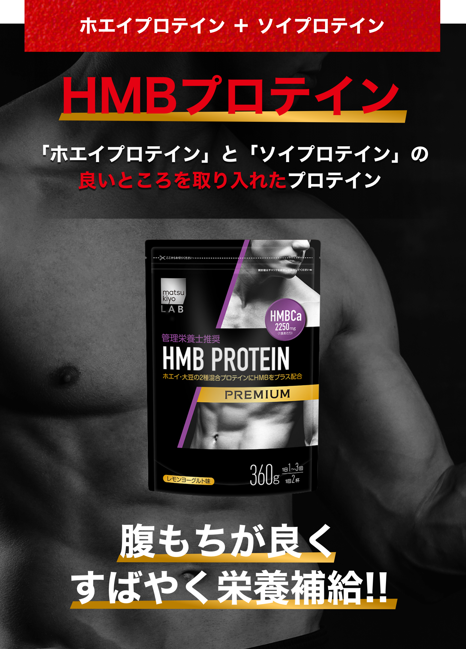 ホエイプロテイン ＋ ソイプロテイン HMBプロテイン 「ホエイプロテイン」と「ソイプロテイン」の良いところを取り入れたプロテイン