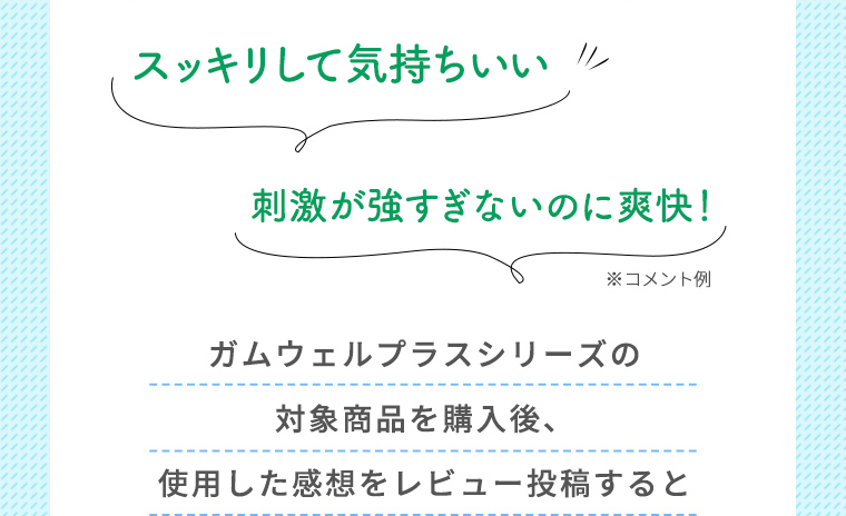 ガムウェルプラスシリーズの対象商品を購入後、使用した感想をレビュー投稿すると