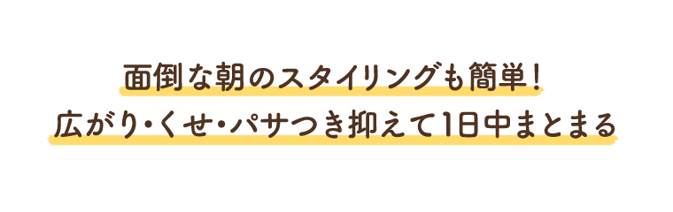 面倒な朝のスタイリングも簡単！ 広がり・くせ・パサつき抑えて１日中まとまる