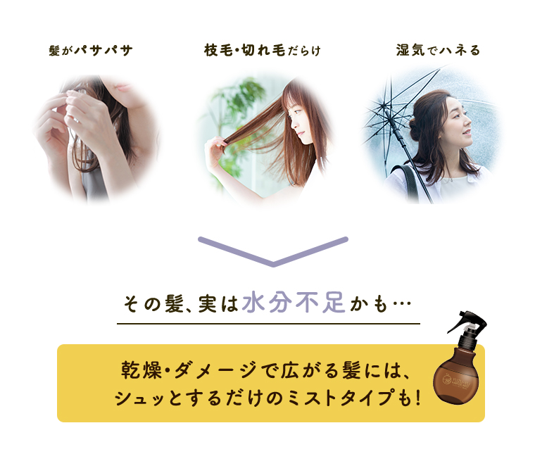 乾燥・ダメージで広がる髪には、シュッとするだけのミストタイプも！