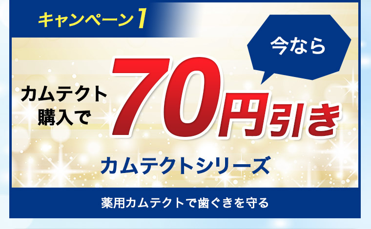 キャンペーン1 今ならカムテクト購入で 70円引き カムテクトシリーズ 薬用カムテクトで歯ぐきを守る