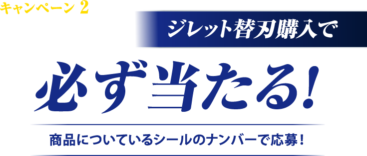 キャンペーン２ Gillette替刃購入で 必ず当たる！ 商品についているシールのナンバーで応募！