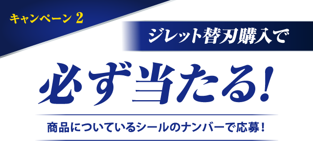 キャンペーン２ Gillette替刃購入で 必ず当たる！ 商品についているシールのナンバーで応募！
