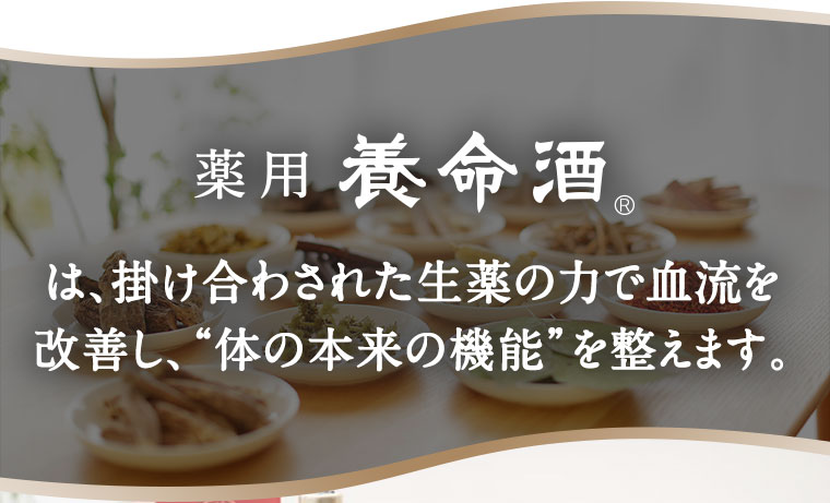 薬用養命酒は、掛け合わされた生薬の力で血流を改善し、“体の本来の機能”を整えます。