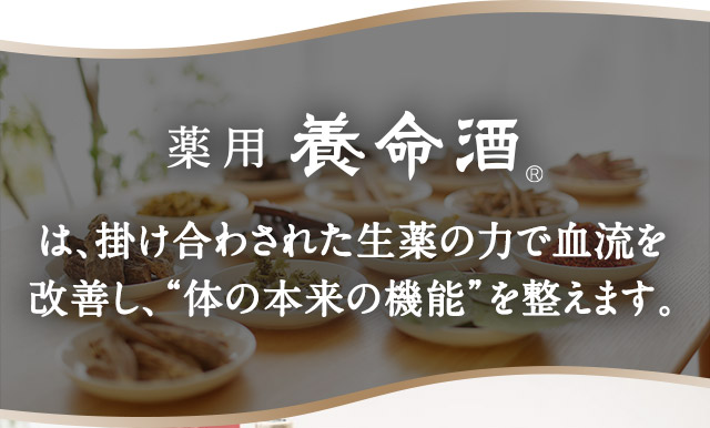 薬用養命酒は、掛け合わされた生薬の力で血流を改善し、“体の本来の機能”を整えます。