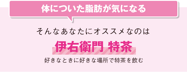 体についた脂肪が気になる そんなあなたにオススメなのは 伊右衛門 特茶 好きなときに好きな場所で特茶を飲む