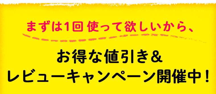 まずは1回使って欲しいから、お得な値引き＆レビューキャンペーン開催中！
