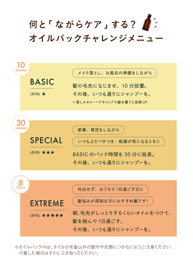 何と「ながらケア」する？オイルパックチャレンジメニュー