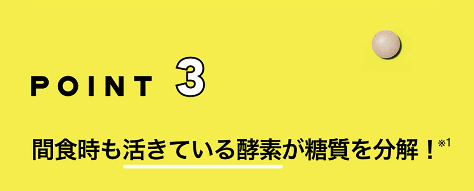 POINT3 間食時も活きている酵素が糖質を分解！※1