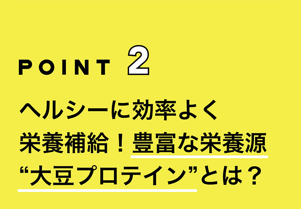 POINT2 ヘルシーに効率よく栄養補給！豊富な栄養源“大豆プロテイン”とは？
