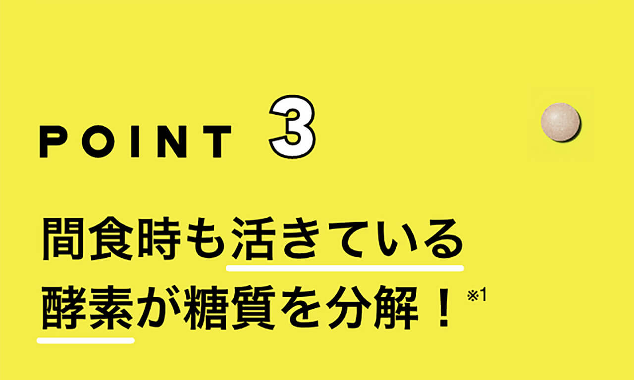 POINT3 間食時も活きている酵素が糖質を分解！※1