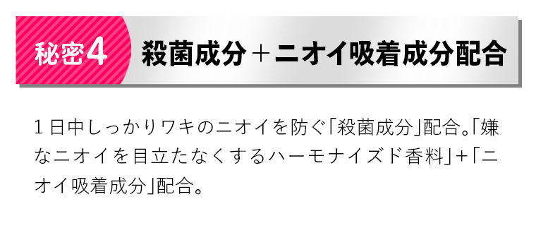 【秘密4】殺菌成分＋ニオイ吸着成分配合