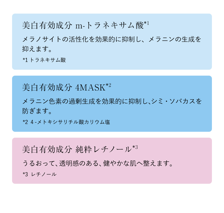 美白有効成分 m-トラネキサム酸 美白有効成分 4MASK 美白有効成分 純粋レチノール