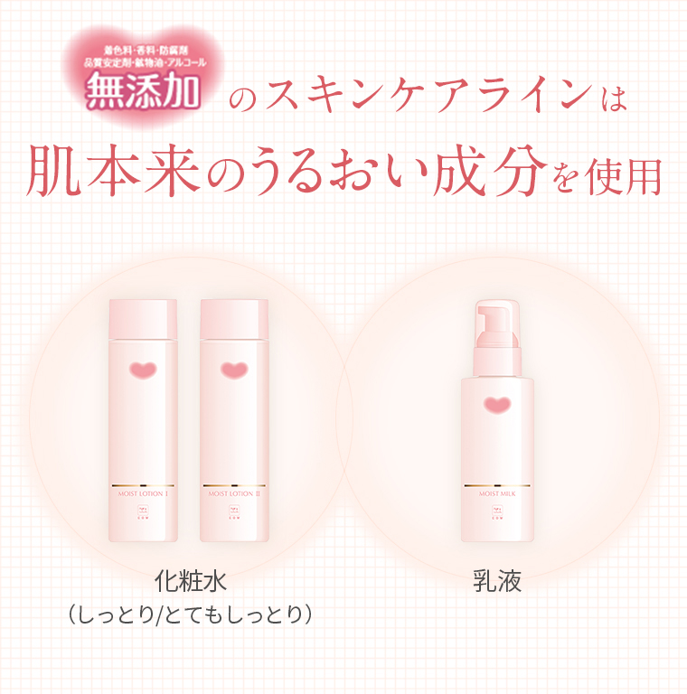 無添加のスキンケアラインは肌本来のうるおい成分を使用
