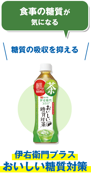 食事の糖質が気になる　糖質の吸収を抑える伊右衛門プラスおいしい糖質対策