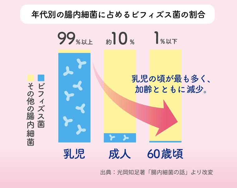 年代別の腸内細菌に占めるビフィズス菌の割合