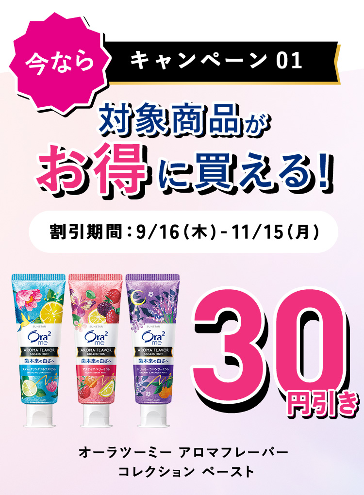 〈キャンペーン01〉今なら：対象商品がお得に買える！〈割引期間：9/16(木)-11/15(月)〉