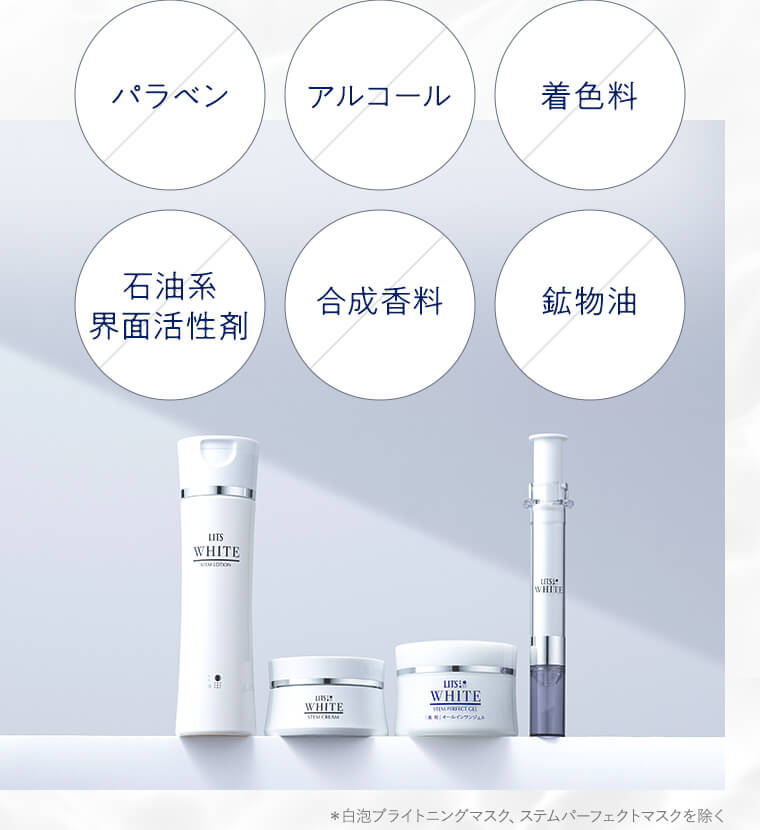 パラベン、アルコール、着色料、石油系界面活性剤、合成香料、鉱物油
