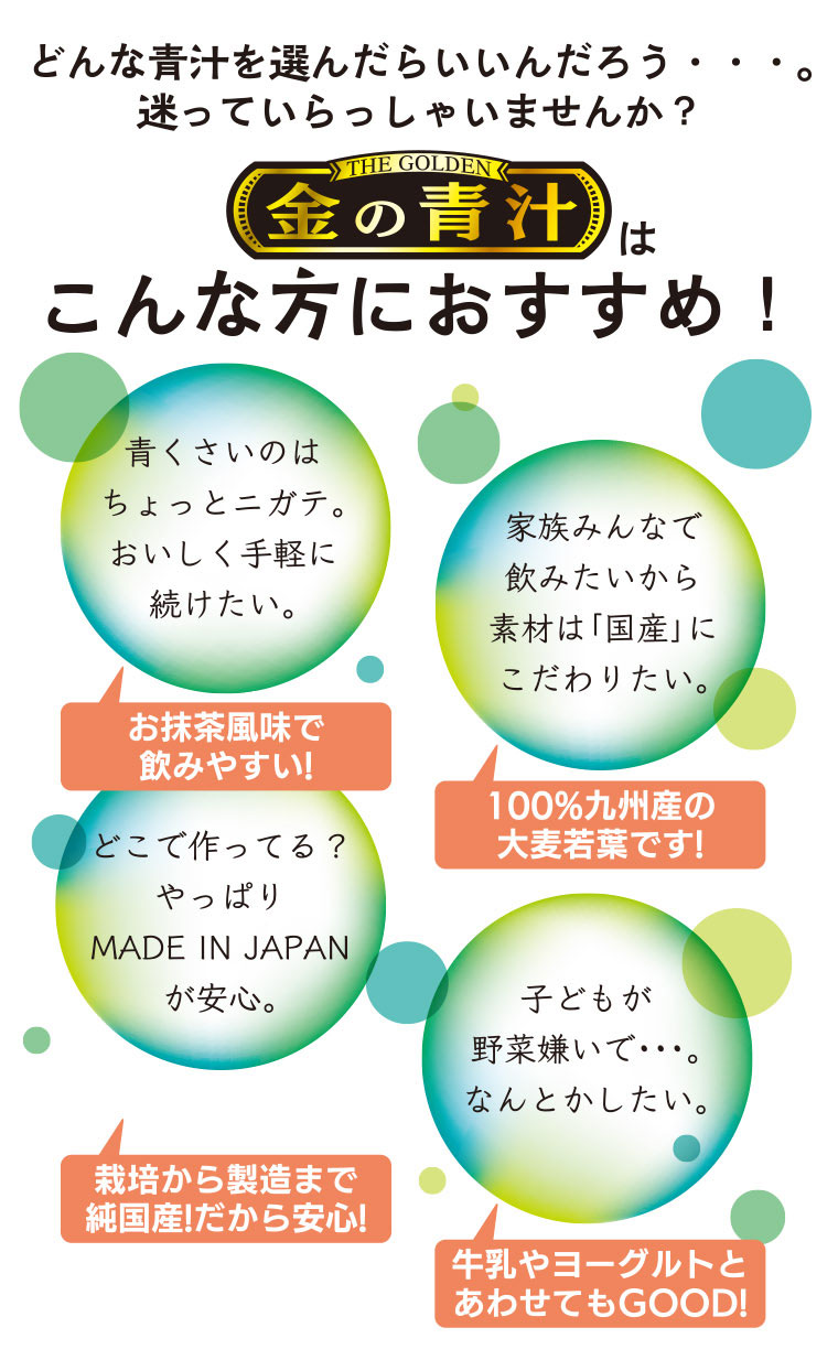 どんな青汁を選んだらいいんだろう…。迷っていらっしゃいませんか？金の青汁はこんな方におすすめ！