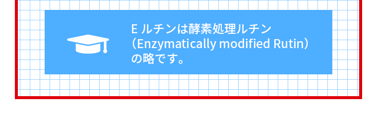 Eルチンは酵素処理ルチン（Enzymatically modified Rutin）の略です。