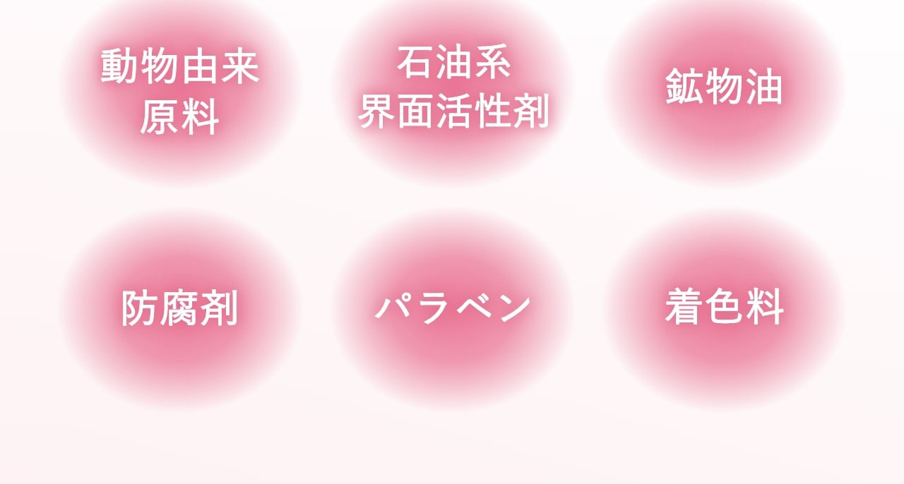 動物由来原料・石油系界面活性剤・鉱物油・防腐剤・パラベン・着色料