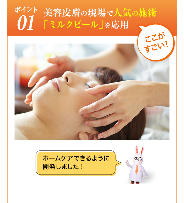 ポイント01 美容皮膚の現場で人気の施術「ミルクピール」を応用