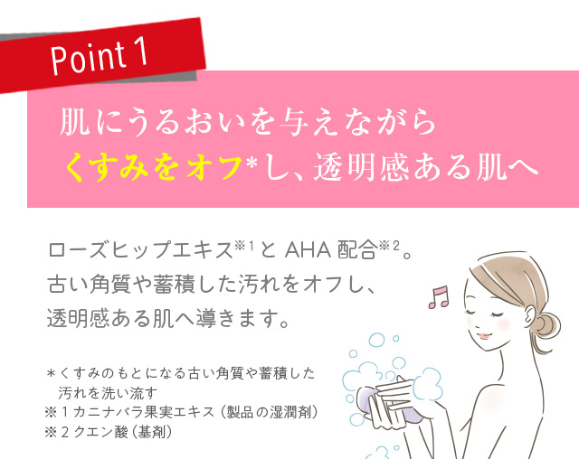 肌にうるおいを与えながらくすみをオフし、透明感ある肌へ