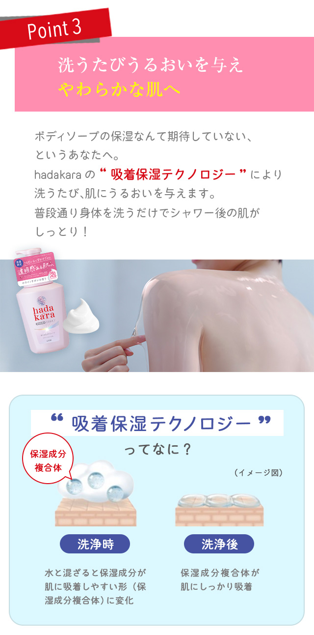 洗うたびうるおいを与えやわらかな肌へ