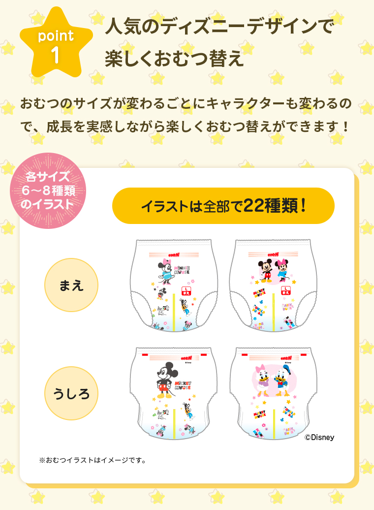 poit1 人気のディズニーデザインで楽しくおむつ替え。イラストは全部で22種類！