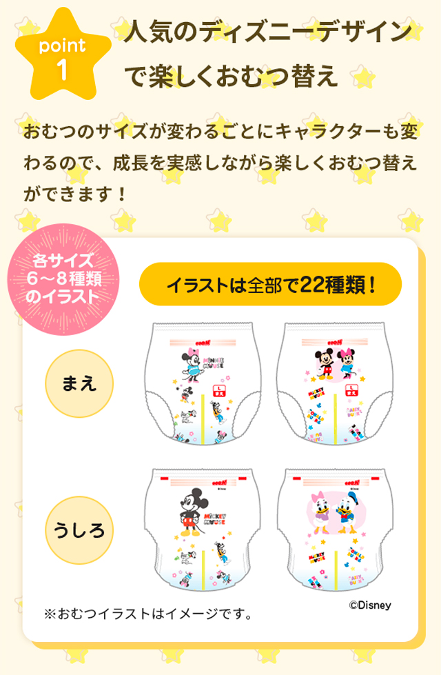 poit1 人気のディズニーデザインで楽しくおむつ替え。イラストは全部で22種類！