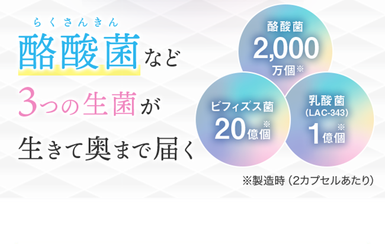 酪酸菌など３つの生菌が生きて奥まで届く
