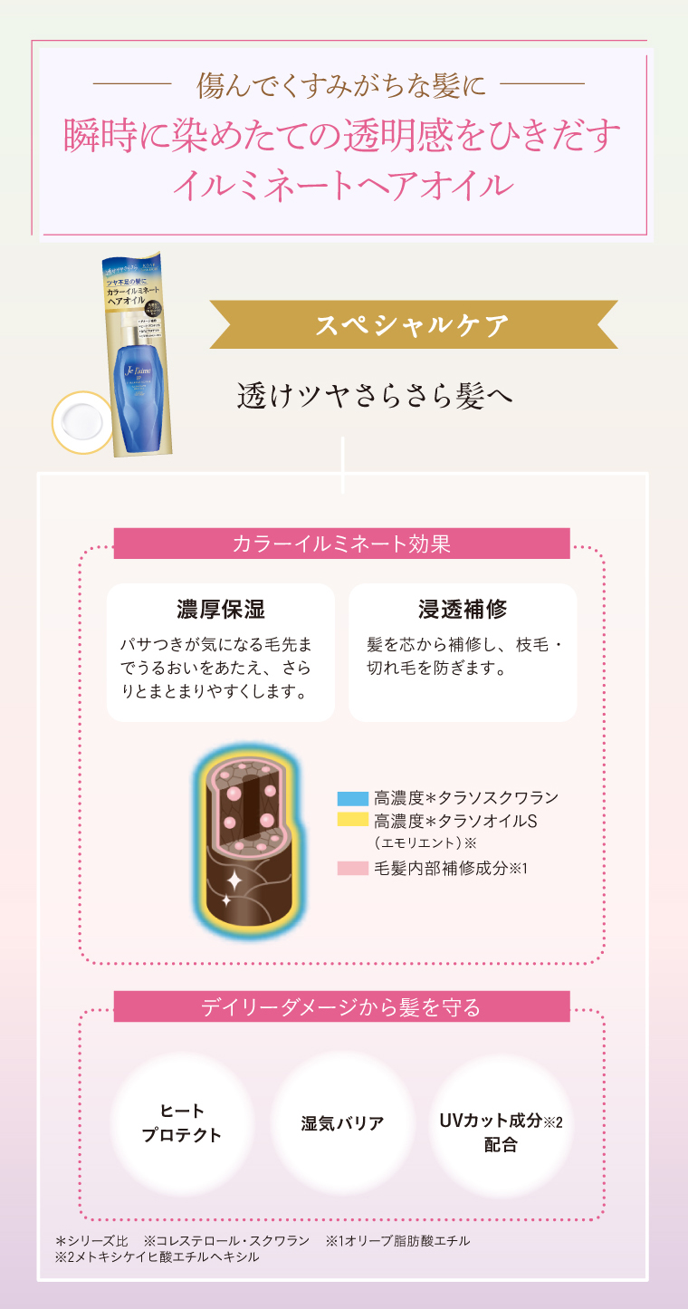 瞬時に染めたての透明感をひきだすイルミネートヘアオイル