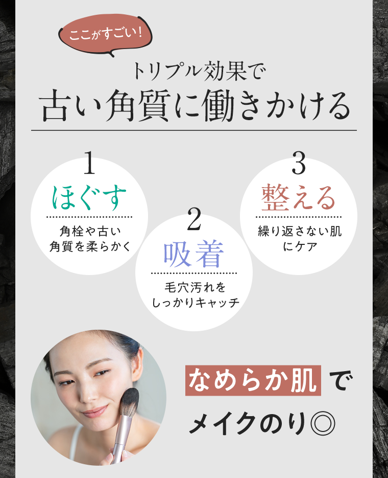 トリプル効果で古い角質に働きかける