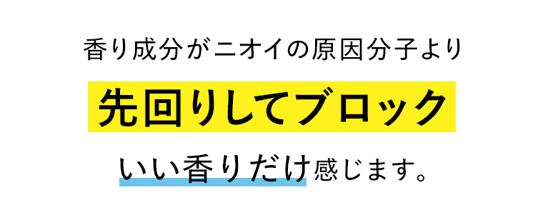 香り成分がニオイの原因分子より先回りしてブロック いい香りだけ感じます。