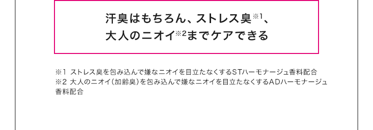 汗臭はもちろん、ストレス臭、大人のニオイまでケアできる