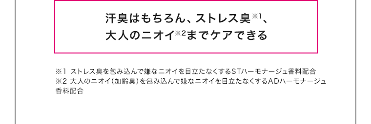 汗臭はもちろん、ストレス臭、大人のニオイまでケアできる