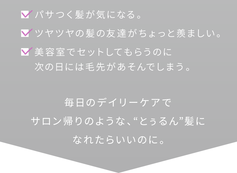 毎日のデイリーケアでサロン帰りのような、「とぅるん」髪になれたらいいのに。