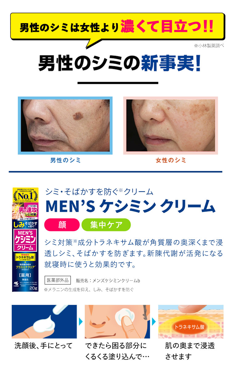 男性のシミは女性より濃くて目立つ！