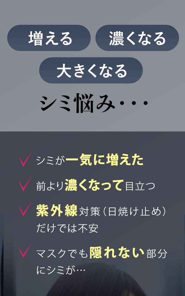 増える　濃くなる　大きくなる　シミ悩み…