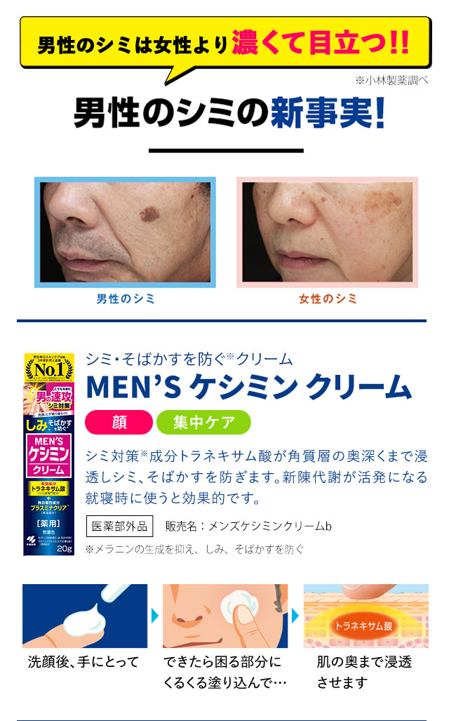 男性のシミは女性より濃くて目立つ！